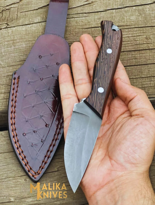 Handmade Straight Edge Skinner Knife with Wenge Wood Handle-0032