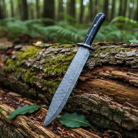 Mountain Man Bowie Knife Damascus Bull Horn