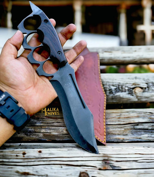 D2 Knuckle Bowie Knife with Full Tang build & Wenge Wood handle-0038