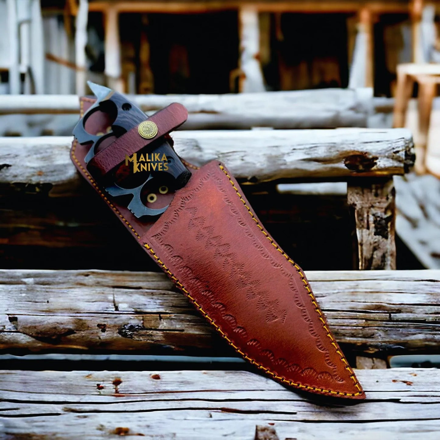 D2 Knuckle Bowie Knife with Full Tang build & Wenge Wood handle-0038