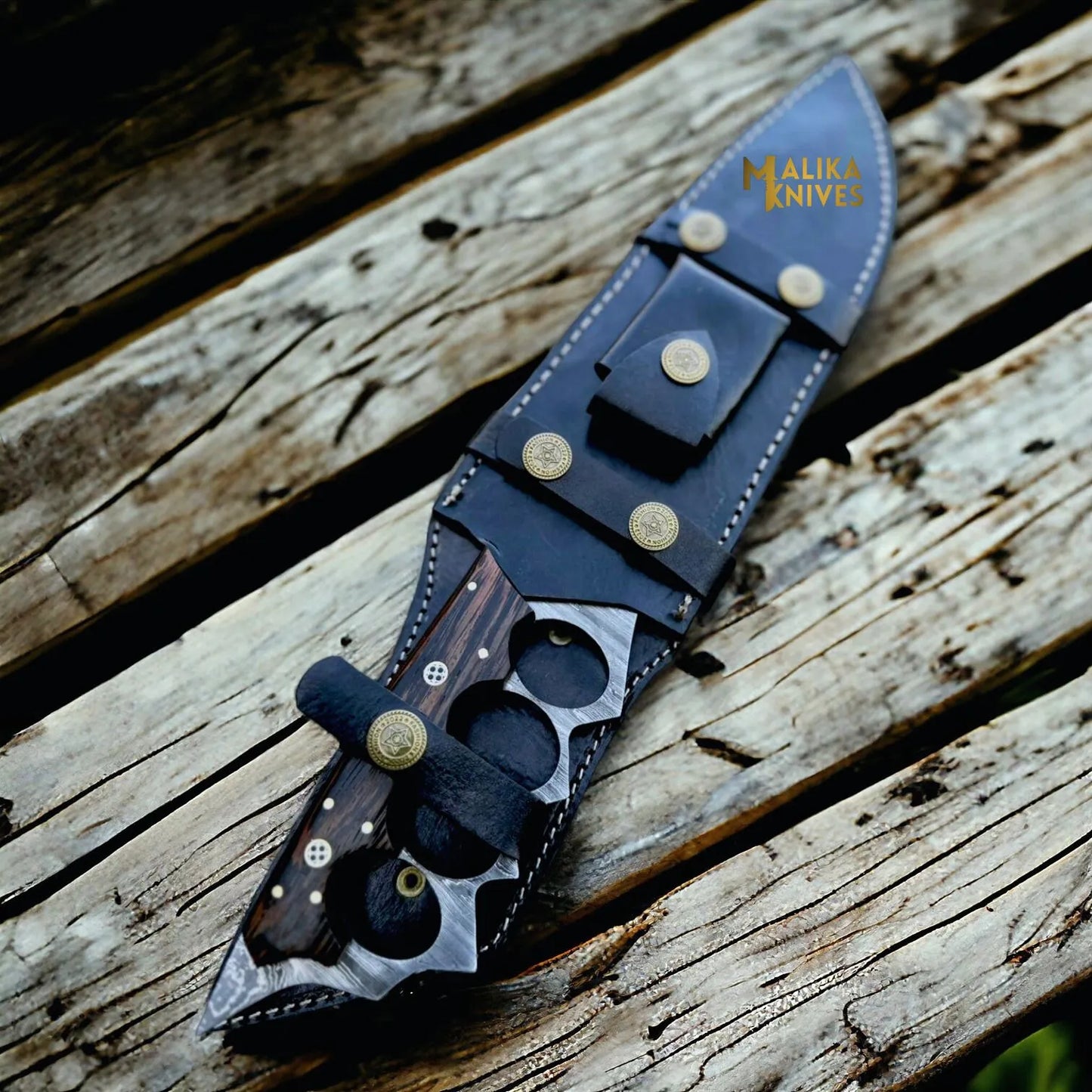 Damascus Tactical Knuckle Bowie Knife with wenge wood-0040