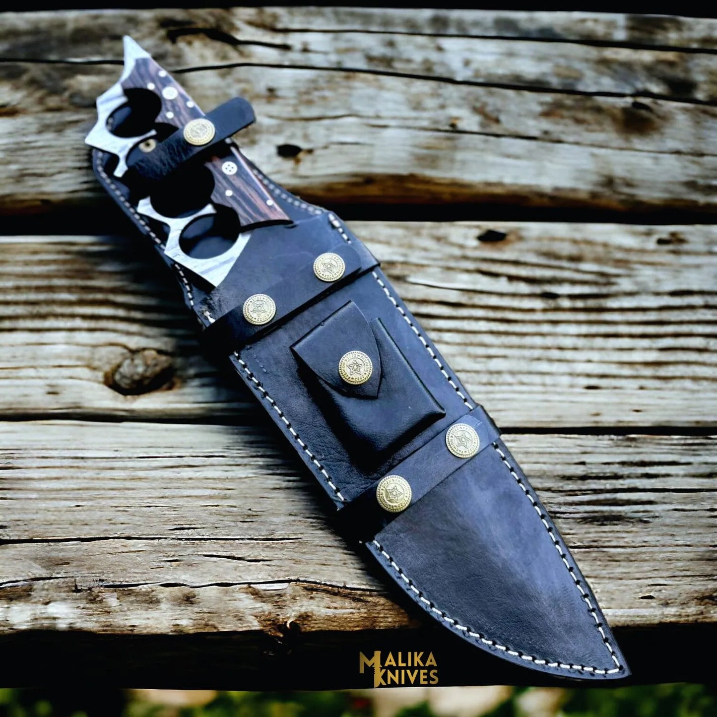 Damascus Tactical Knuckle Bowie Knife with wenge wood-0040