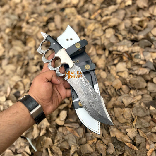 Damascus Knuckle Bowie Knife with Full Tang build & Resin handle-0051