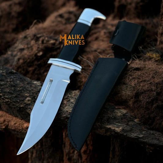 Clip-Point Bowie Knife – D2 Steel Blade & G10 Handle with Leather Sheath-0052