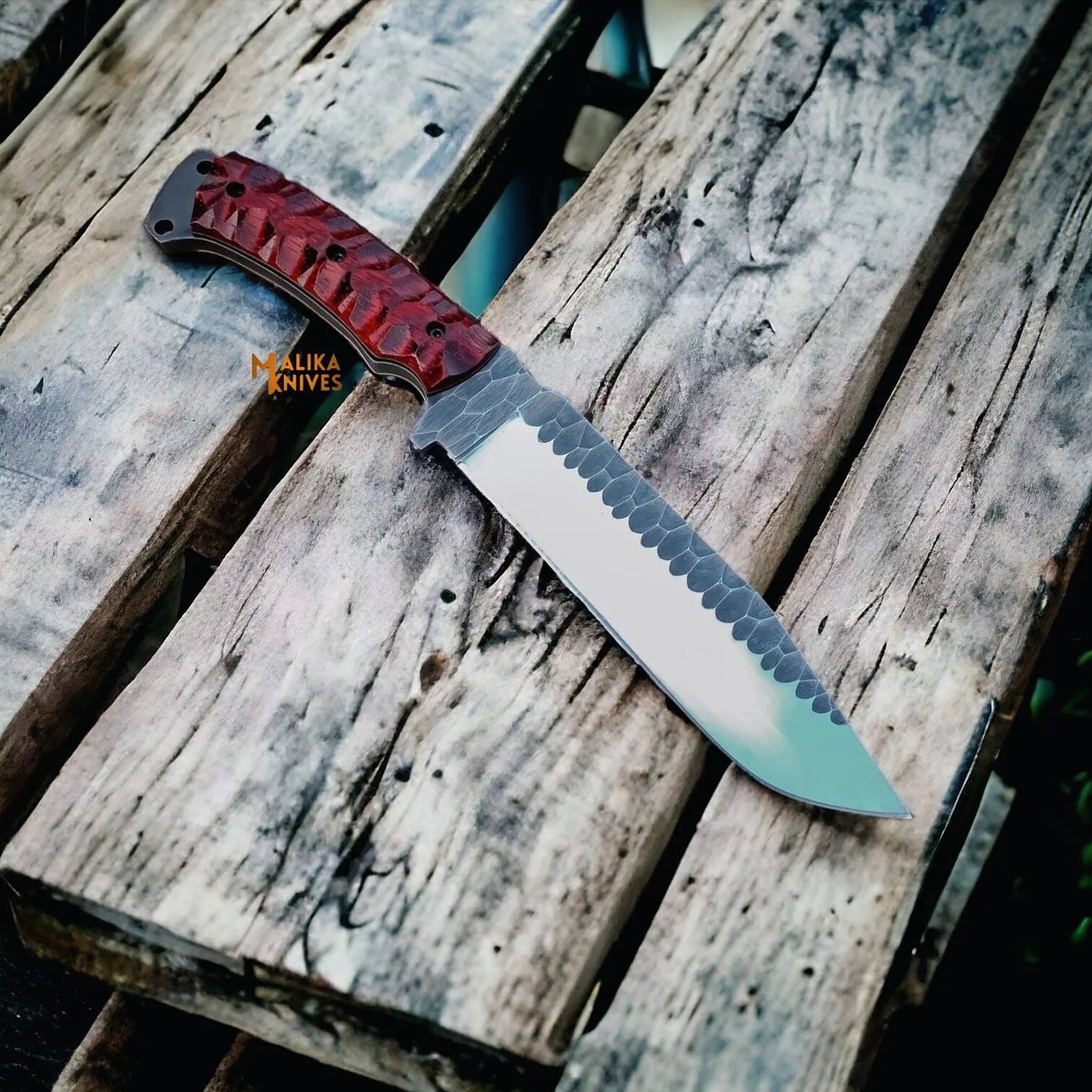 Handforged D2 Steel Hunting Bowie Knife with G10 handle-0353
