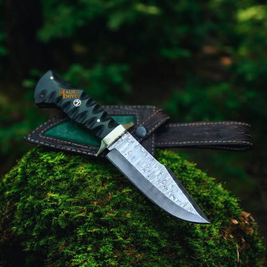 Handmade hunting Bowie Knife- SS Damascus Steel-G10 handle Full Tang build-0359