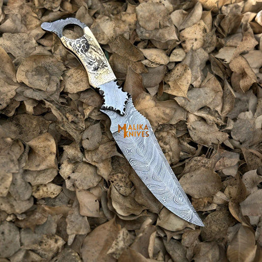 Tough EDC Ride Hard Biker Ringtail Knife – Camel Bone & Eagle, Horizontal Sheath-0360