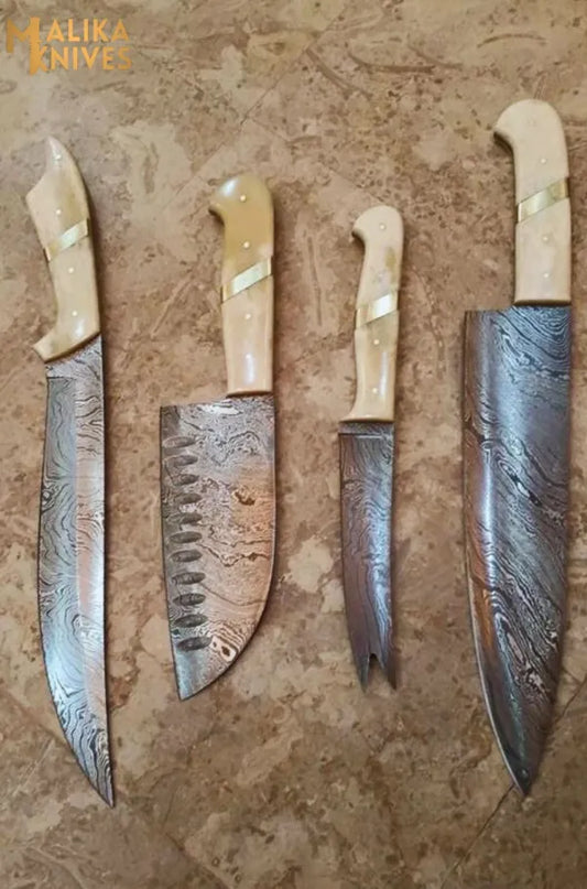 Handmade Camel Bone Chef knives Set with Leather Case-0206