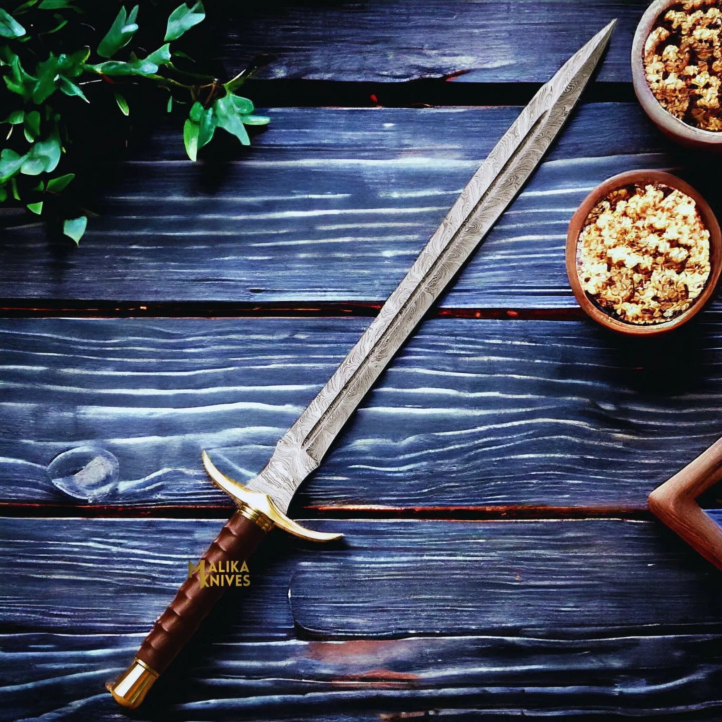 Damascus Kingslayer Arming Sword with Leather sheath-904