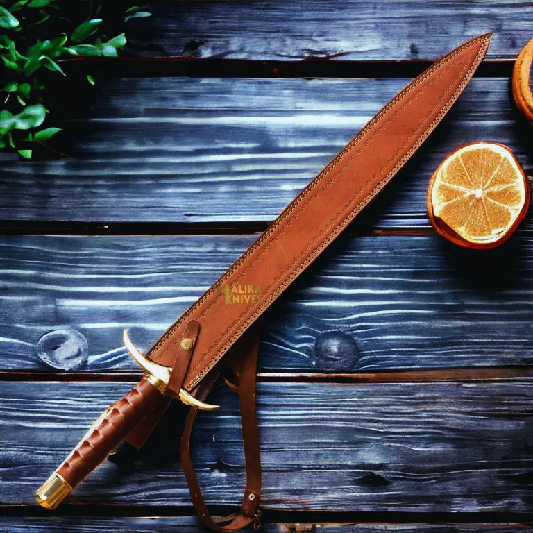 Damascus Kingslayer Arming Sword with Leather sheath-904