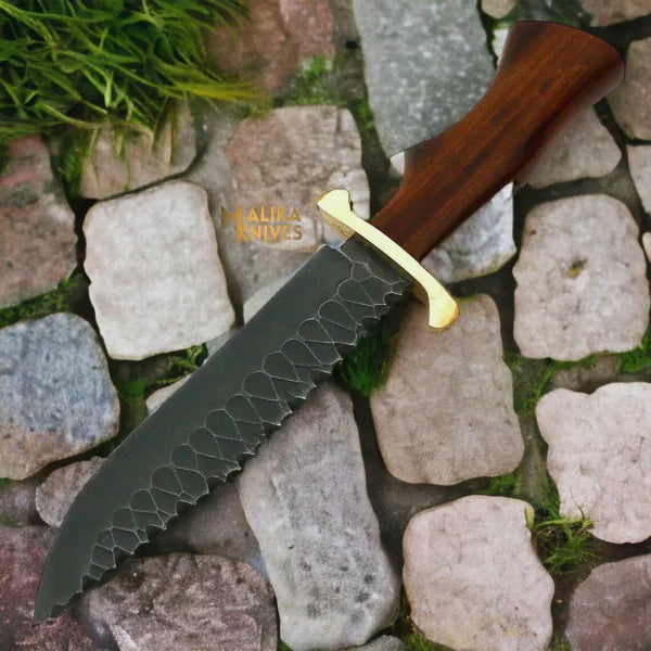 Handforged Tactical Bowie Knife with Rose wood Handle-0030