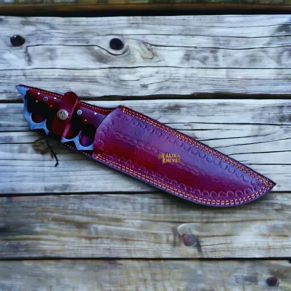 Handmade Damascus Tactical Knuckle Bowie Knife with Full Tang handle-0033