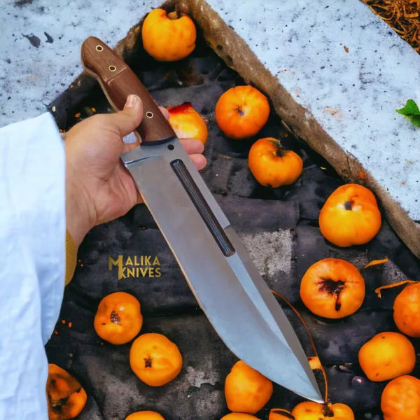 D2 Steel Hunting & Survival Bushcraft Bowie Knife with custom leather sheath-0034