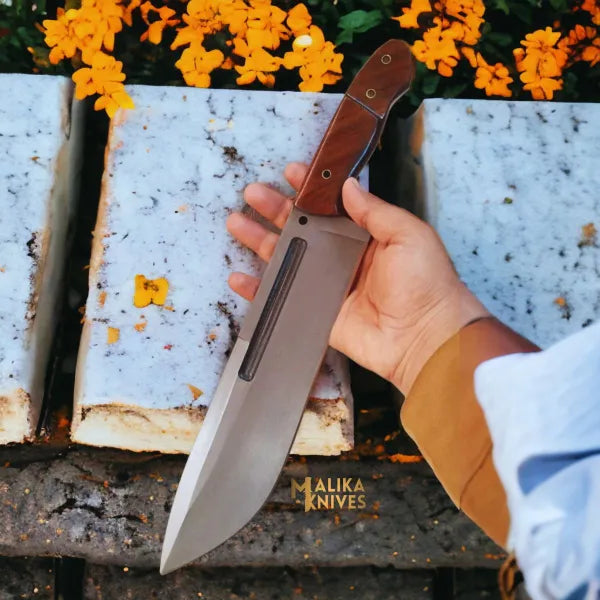 D2 Steel Hunting & Survival Bushcraft Bowie Knife with custom leather sheath-0034