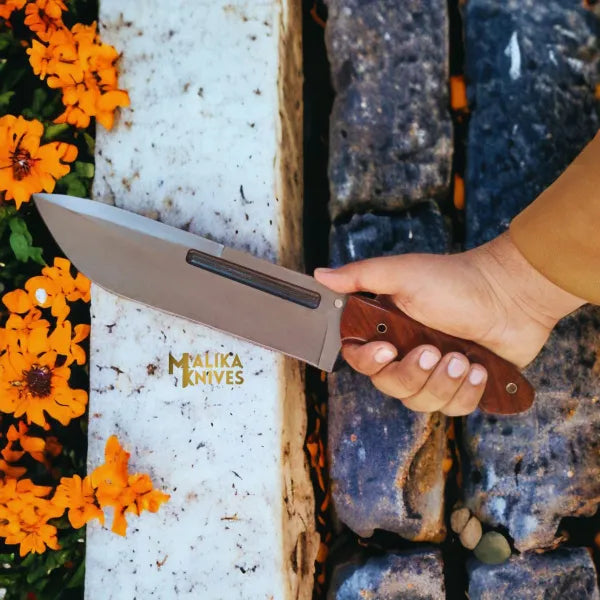 D2 Steel Hunting & Survival Bushcraft Bowie Knife with custom leather sheath-0034