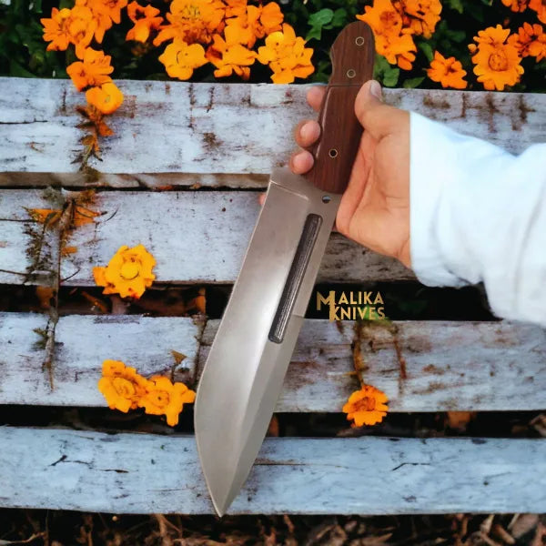 D2 Steel Hunting & Survival Bushcraft Bowie Knife with custom leather sheath-0034