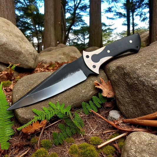 Premium 11″ D2 Steel Full‑Tang Hunting Knife | Satin-Finish, G10 Handle, Leather Sheath