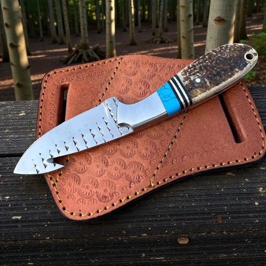 D2 Steel Cowboy Gut Hook Knife | 5mm Thick Blade | Pancake Sheath
