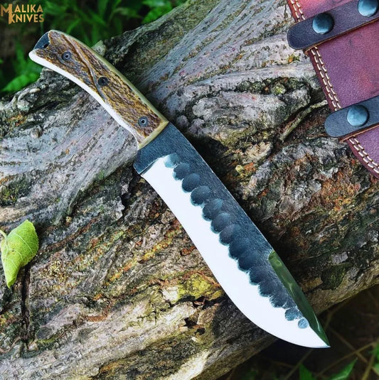 Hand forged D2 Stag Seeker Hunting Knife - with Full Tang Build-0346