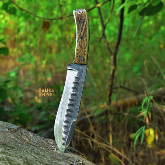 Hand forged D2 Stag Seeker Hunting Knife - with Full Tang Build-0346