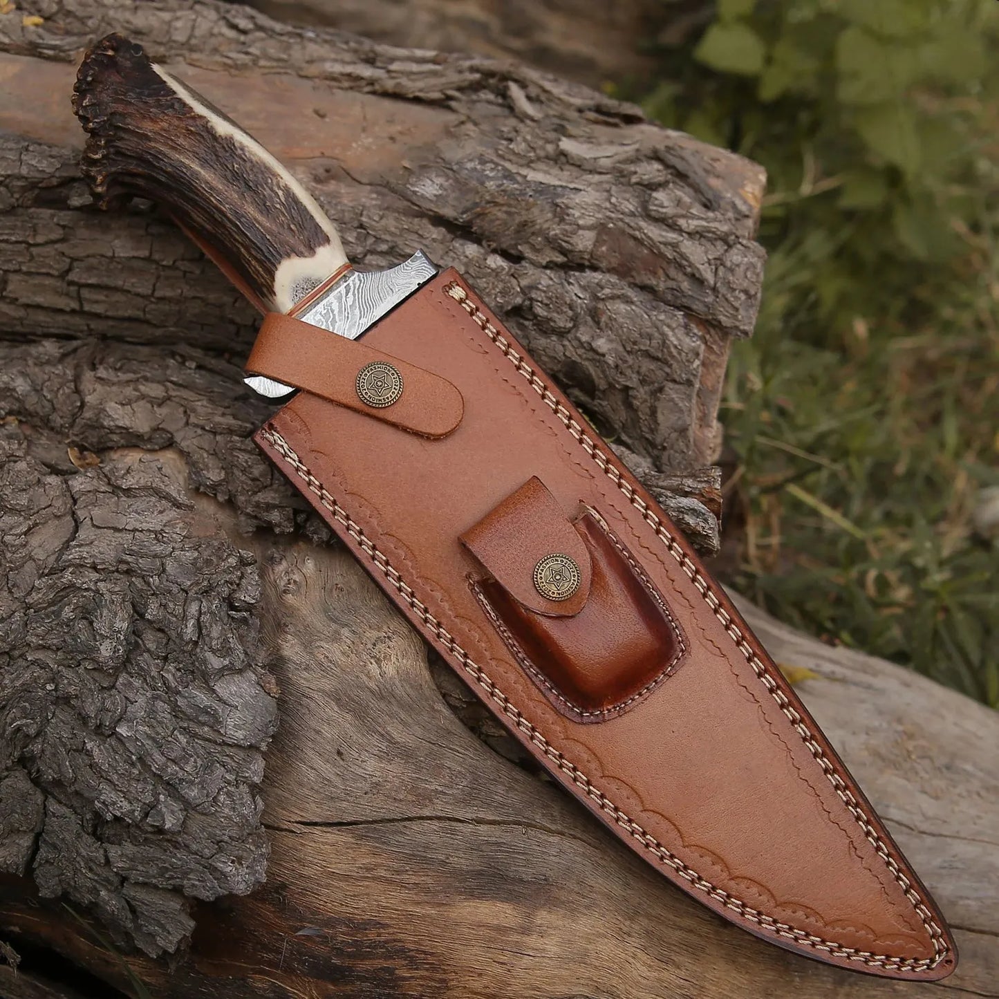 Handmade Damascus Stag Bowie Knife-0010