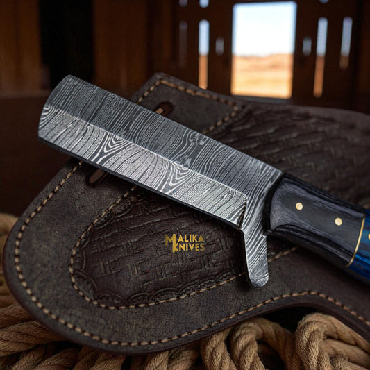 Damascus Bull Cutter Knife for Ranch Work & Butcher Cleaver Use – Pakka Wood Handle