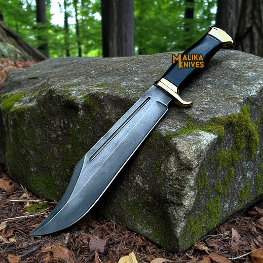 Dundee Bowie knife featuring polished brass guard and pommel