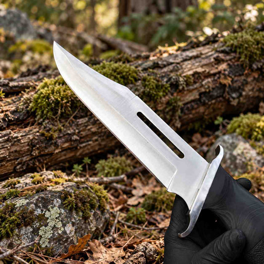 Handmade large Bowie knife with black handle and polished fixed blade