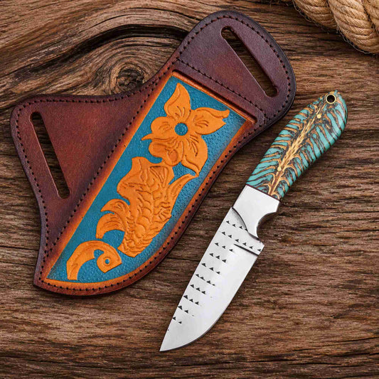 Handmade rasp steel knife showing blade and handle finish