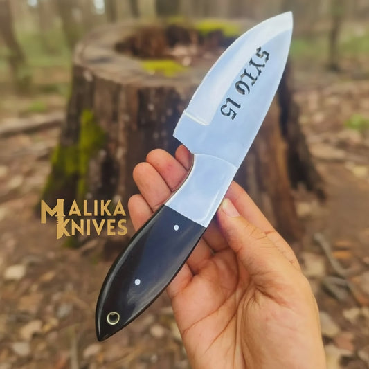 outlaws d2 hunting knife with bull horn handle compact fixed blade for hunting
