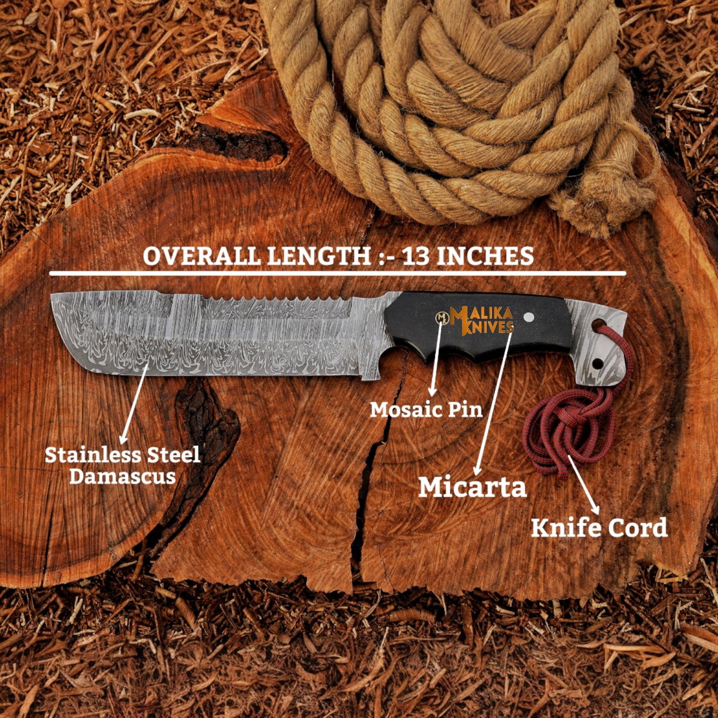 Close-up of custom leather sheath with Punisher skull logo, designed to protect Damascus steel fixed blade knife for outdoor and tactical carry.