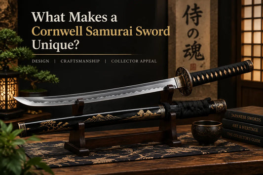 Cornwell Samurai Sword featuring traditional Japanese-inspired design, detailed craftsmanship, and collector-style blade aesthetics