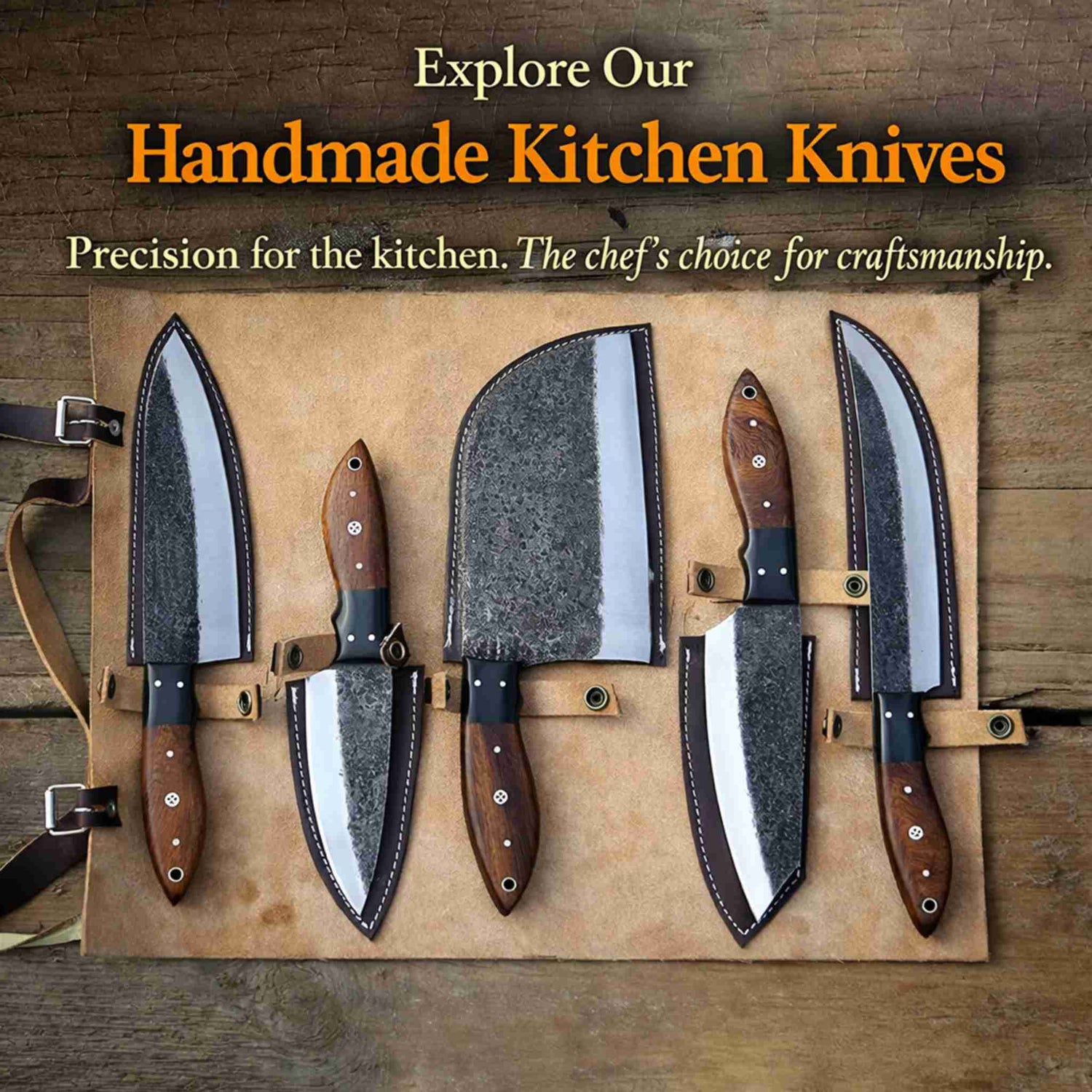 Handmade D2 steel Kitchen Knives with leather kit