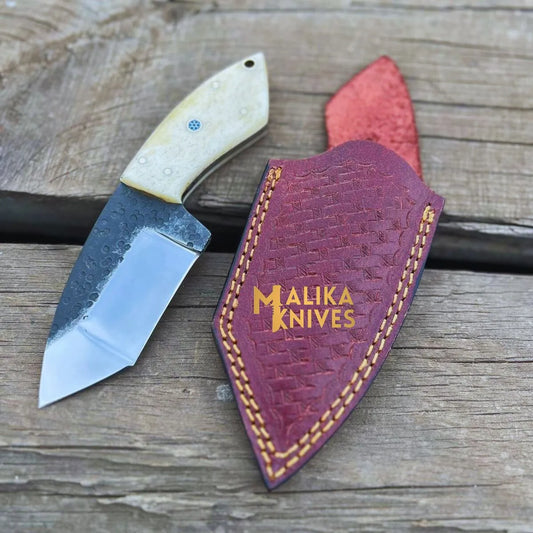 Mini Modern Tanto Skinner Knife - Camel Bone Handle for Precision Cutting & Stylish Design-0030
