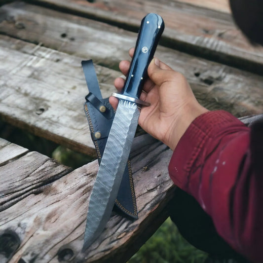Custom Mountain Man Bowie Knife with Bull horn Handle- Full Tang build-0037