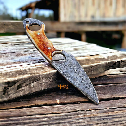RingTail Hunting Knife - Tinted Camel Bone Handle - Full Tang - Ultimate Outdoor Companion-0355