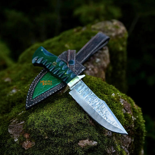 Handmade hunting Bowie Knife- SS Damascus Steel-G10 handle Full Tang build-0359