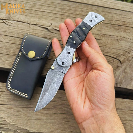 Custom Handmade Folding knife with Ram horn handle-0803