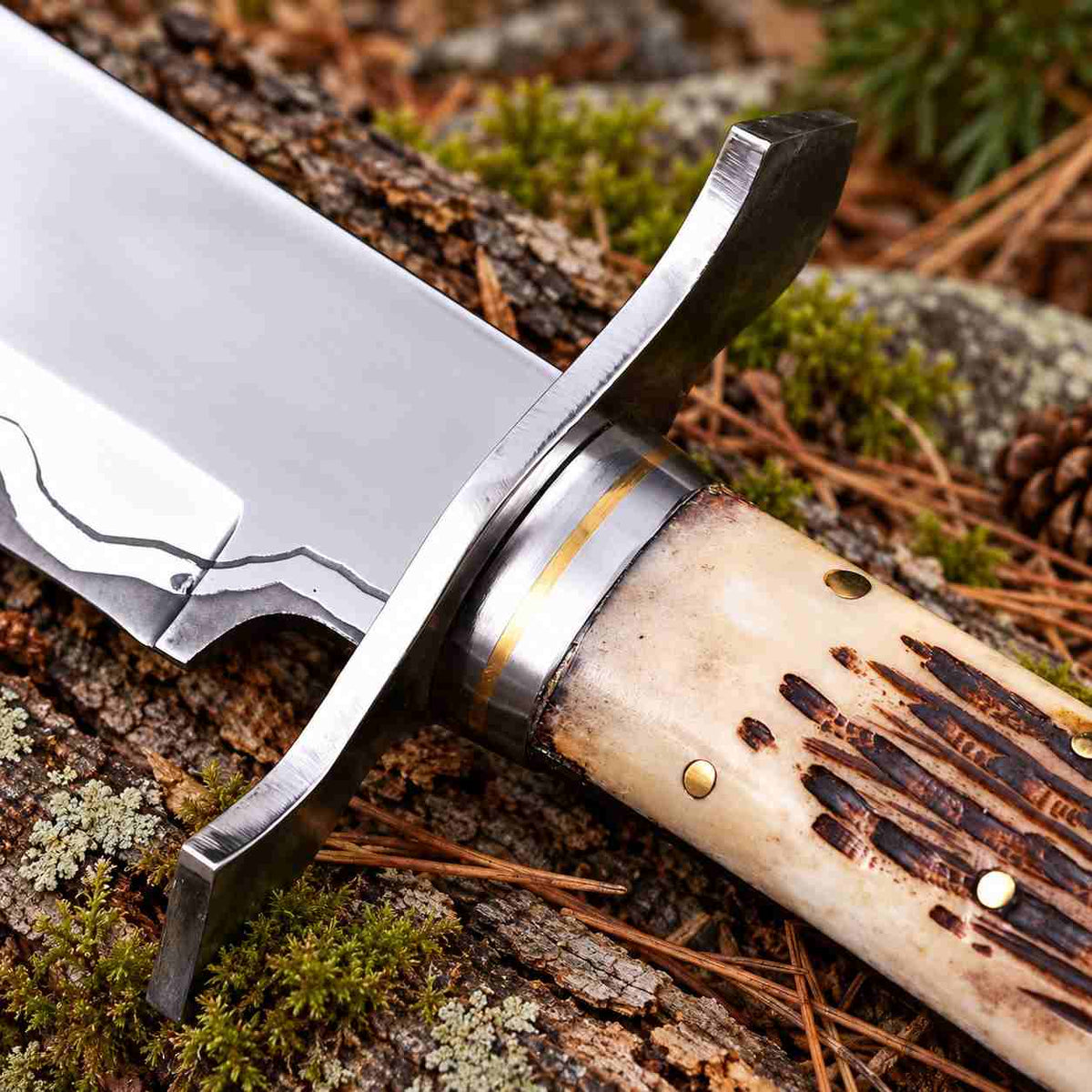 10 inch Damascus Bowie blade with handcrafted brown leather sheath
