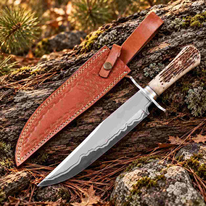 15 inch handmade Damascus Bowie knife with natural handle