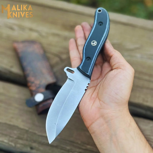 Hunter Point Ridge Runner Hunting Knife with Custom Leather Sheath - Artisan-Made Survival Gear - 0333
