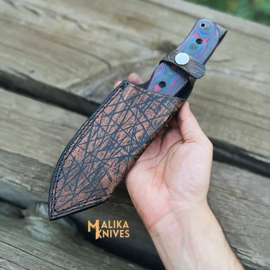 Handmade Hunter Point Blade hunting knife with Teeth blade and Custom leather sheath-0332