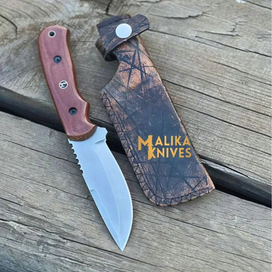 Hunter Point Blue Creek Hunting Knife with Custom Leather Sheath - Artisan-Made Survival Gear - 0330