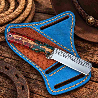 Handcrafted Bull Cutter knife with multicolor pine cone handle