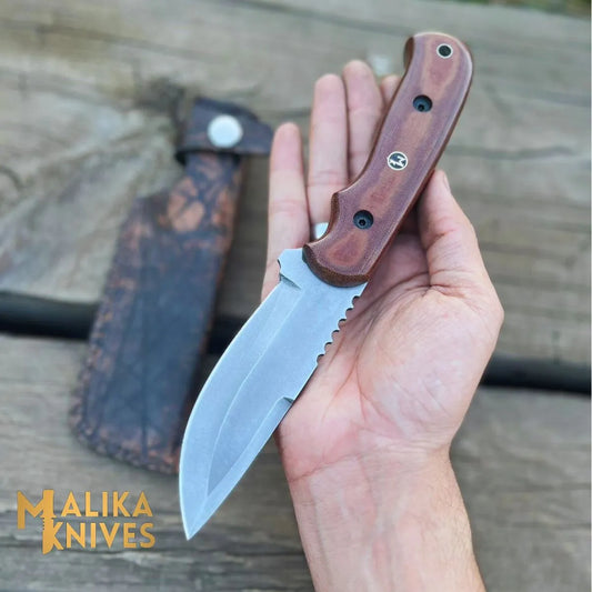 Hunter Point Blue Creek Hunting Knife with Custom Leather Sheath - Artisan-Made Survival Gear - 0330