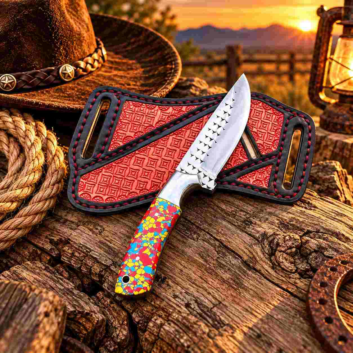 7-inch western cowboy bull cutter knife with steel bolster