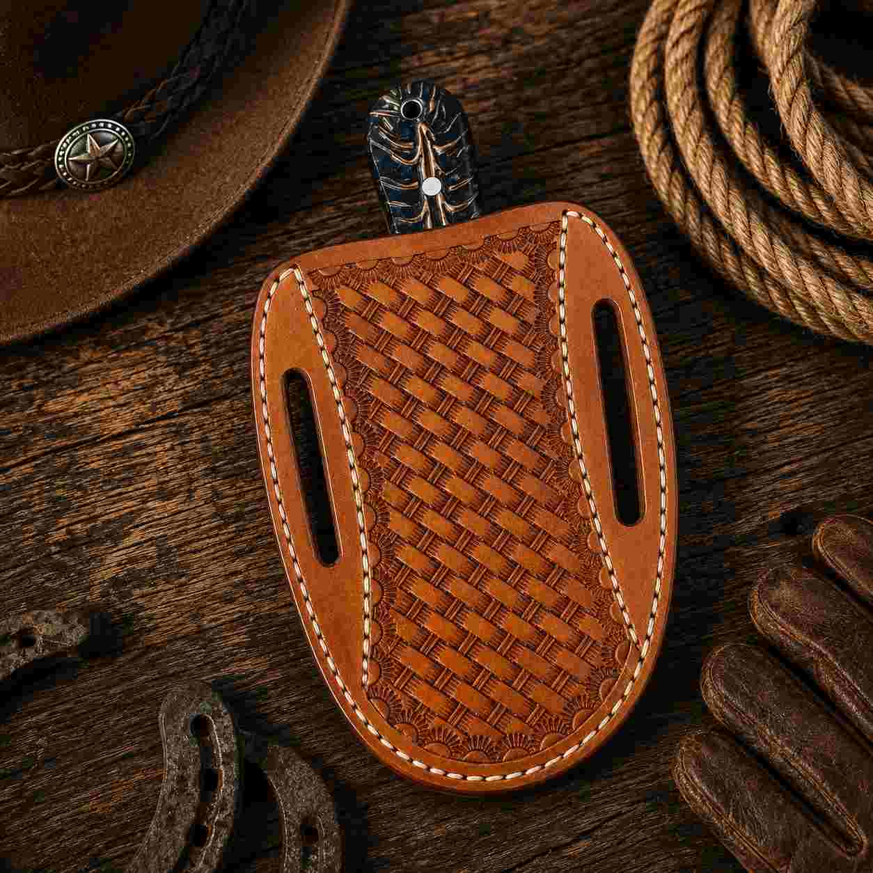 Bullcutter Knife with 4-inch Rasp Steel Blade and Pancake Leather Sheath