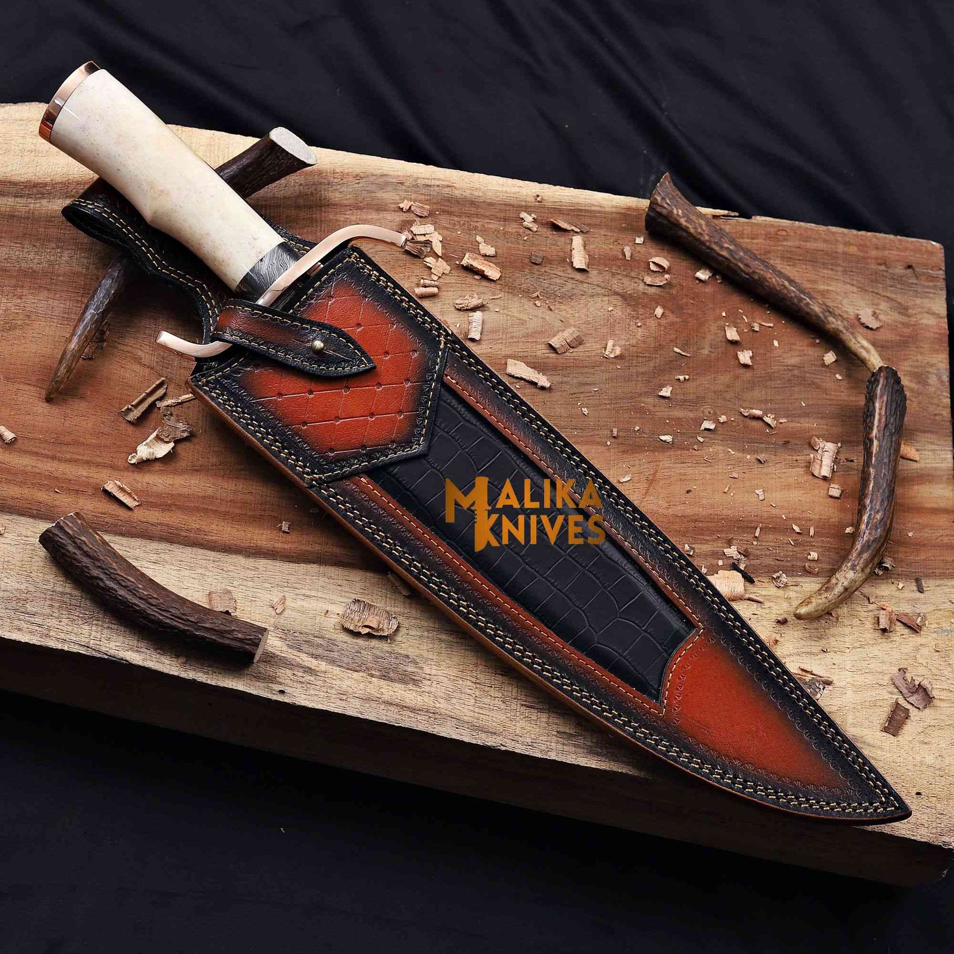 alamo musso bowie knife in custom leather sheath