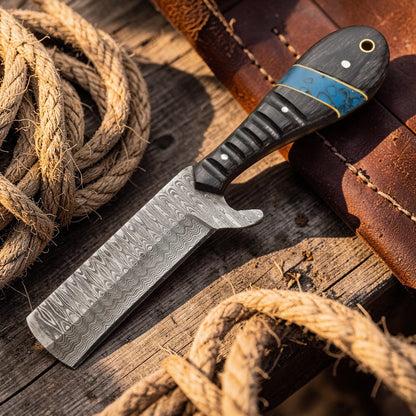 Bull Cutter Knife 1095 Damascus Steel Cowboy Knife