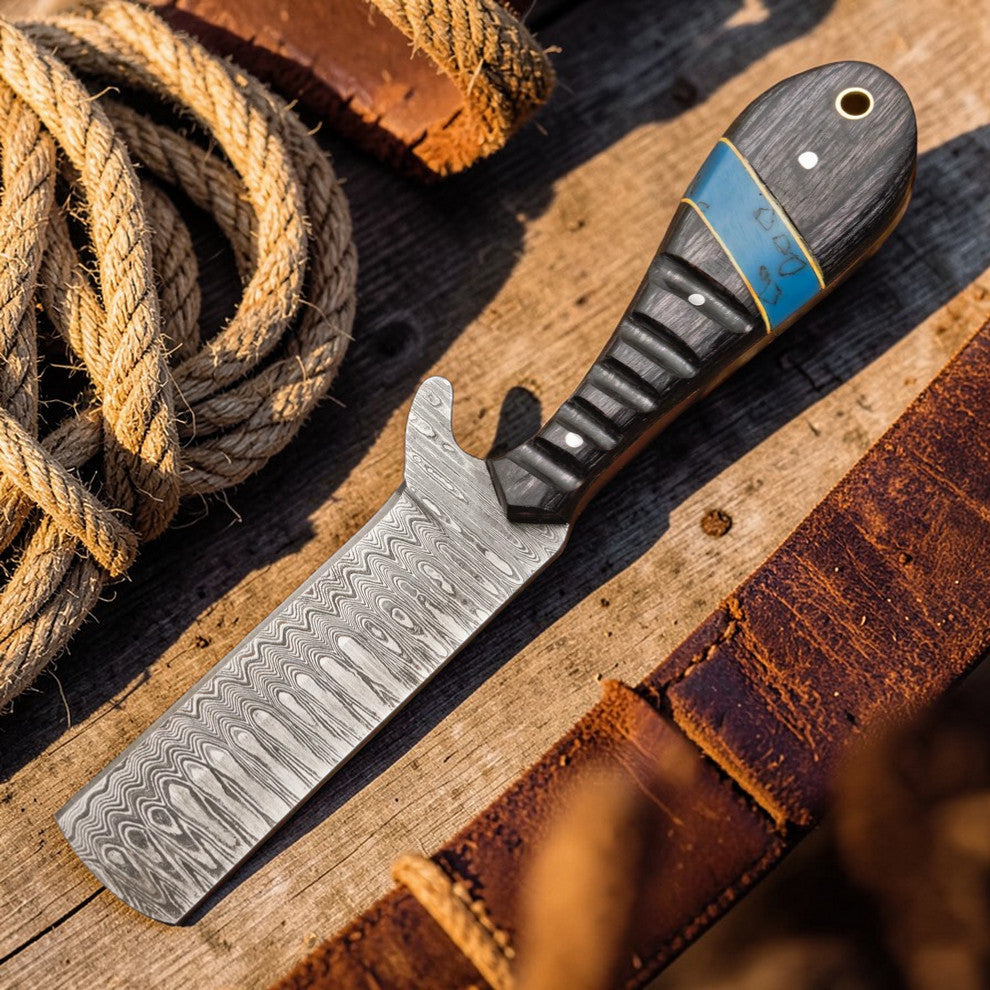 Bull Cutter Knife 1095 Damascus Steel Cowboy Knife
